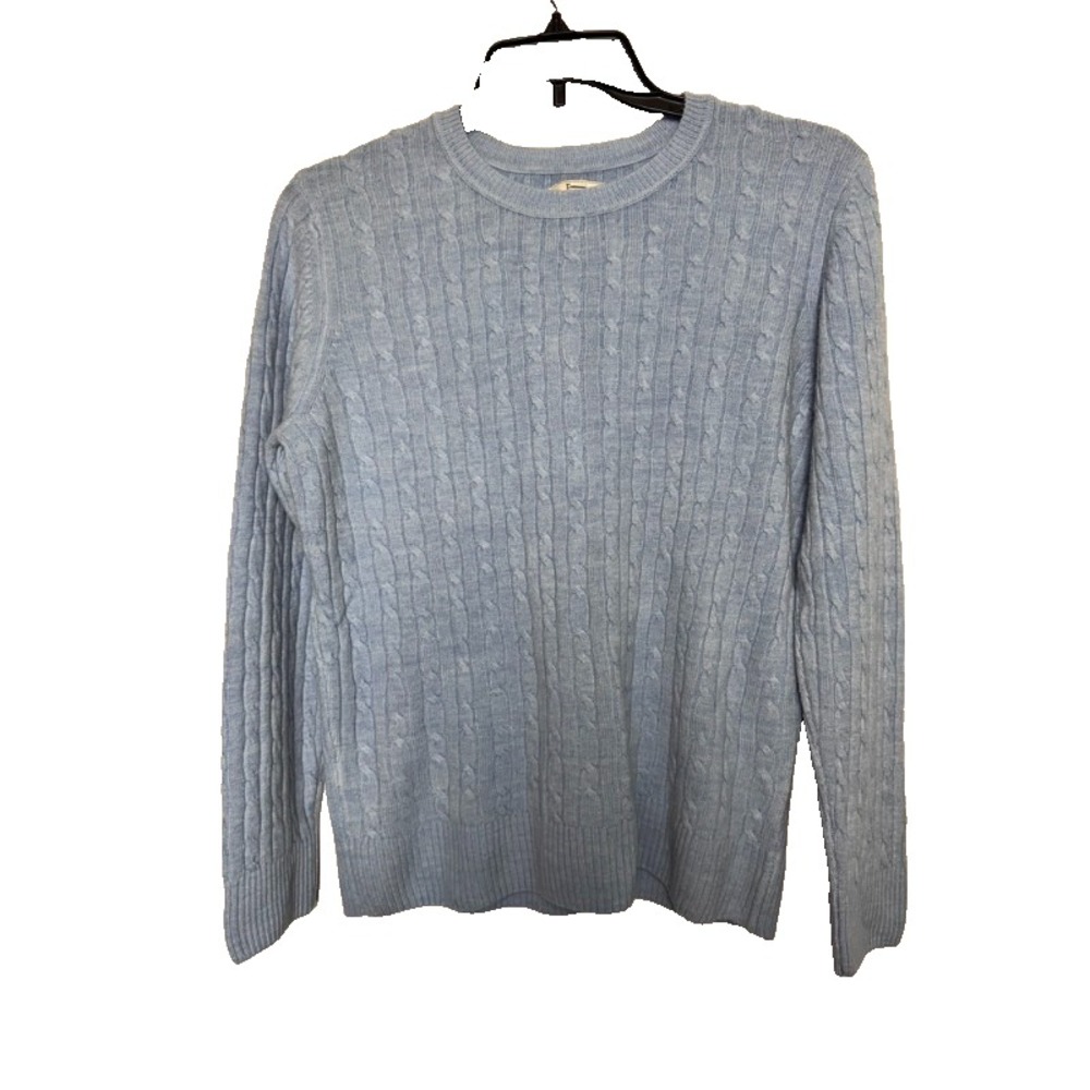 Bass Cotton Sweater Men‎ XL Blue Cable Knit Crew Neck Academia Casual Workwear